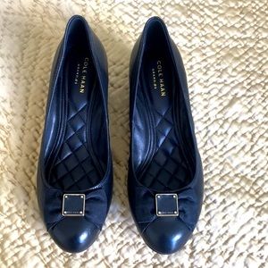 Cole Haan Tali Black Leather Bow Wedge